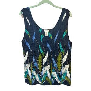 blue floral liz baker woman crinkled stretchy sleeveless top blouse shirt 1x